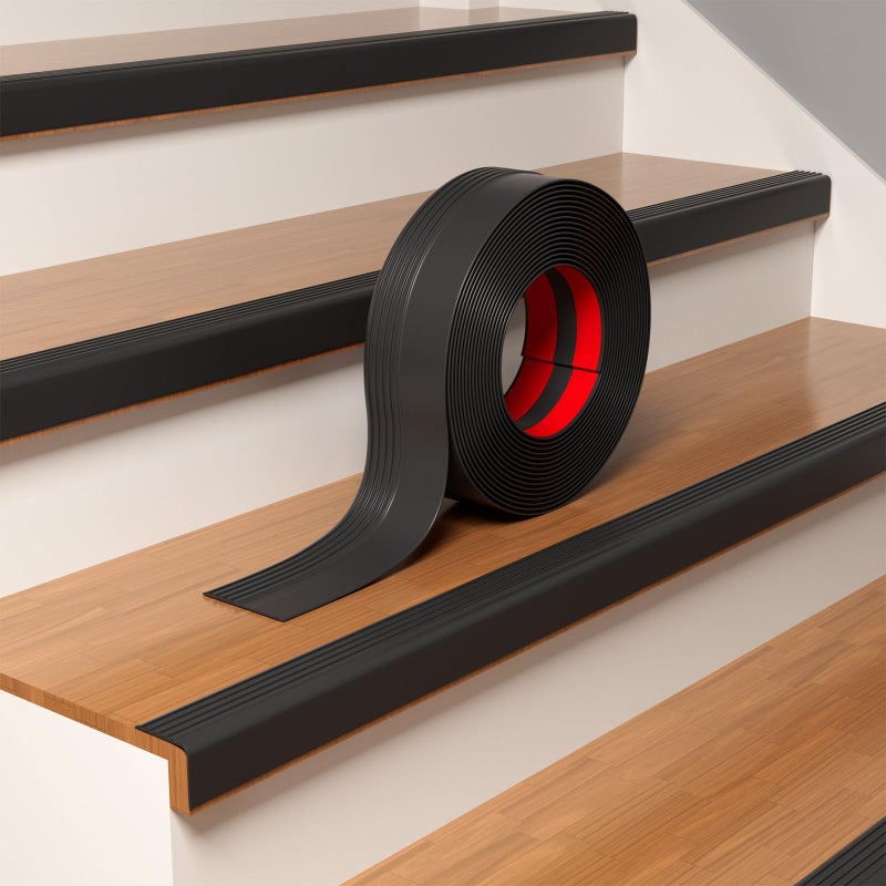 Pluden Stair Edge Trim, 10FT Vinyl Rubber Stair Nosing, Non-Slip Self Adhesive Stair Edge Protector Suitable for Indoor/Outdoor Stairs, Non-Slip and Waterproof - Image 1